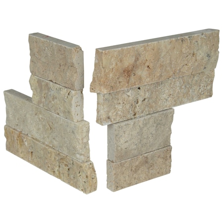 Roman Beige Splitface Mini Ledger Corner 4.5 In. X 9 In. Natural Travertine Wall Tile, 8PK